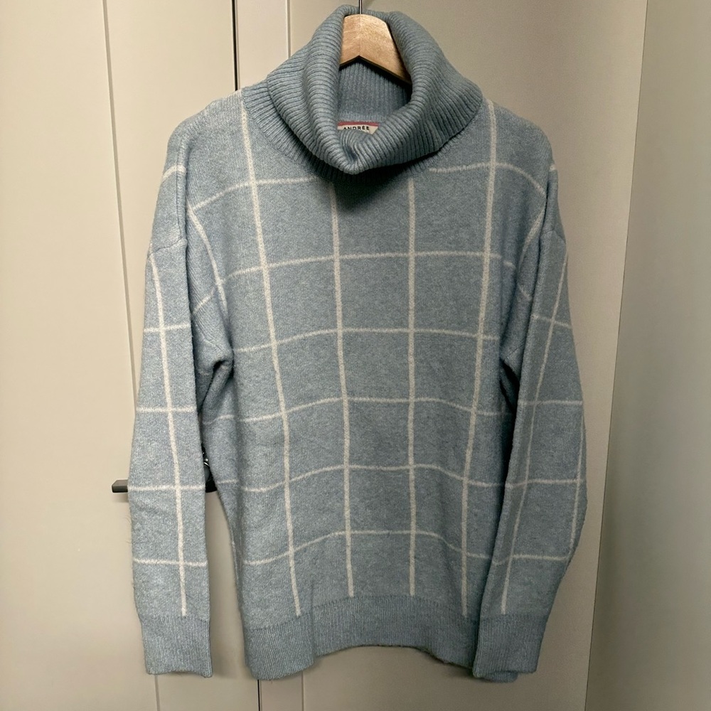 Blue and white grid sweater